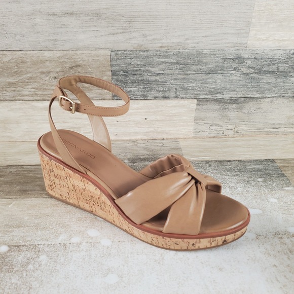 Bernardo Shoes - Bernardo Kearny Womens Wedge Sandals Sz 11 M Nude Leather Ankle Strap Open Toe
